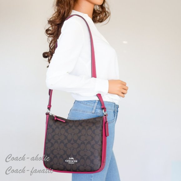 NWT Coach C1649 Ellie File Bag In Signature Canvas Brown/Bright Violet - Picture 2 of 12